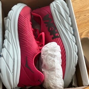 Hoka Pink and White Athletic Shoes